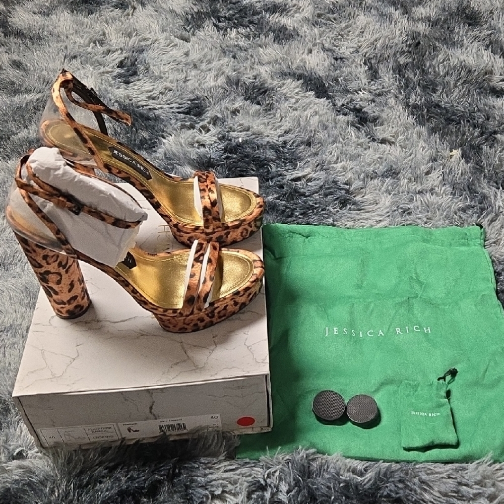 Jessica Rich Leopard Print Heels with Gold Details
